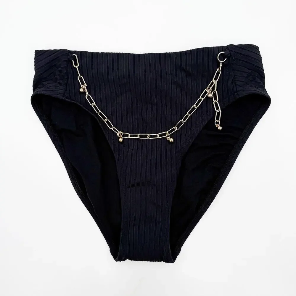 Robin Piccone Yasmine Bikini Bottoms Size Extra Small NEW High Waist Chain Black